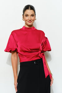 Blusa satin con moño rojo (Nueva)