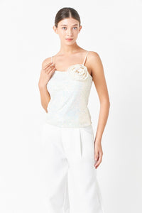 Top blanco de brillos con una flor (Nuevo)