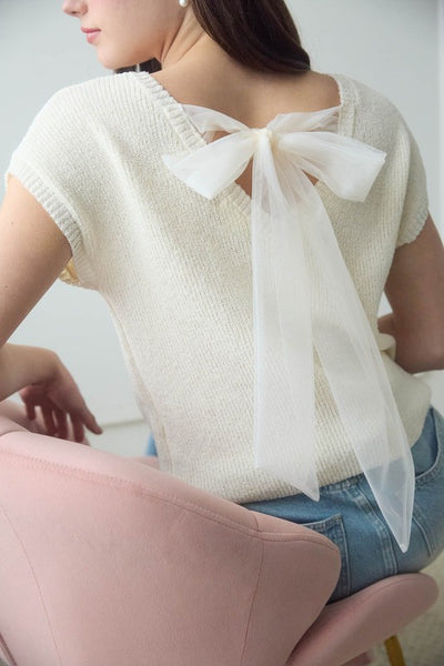 Blusa de punto con moño atrás de organza (Nueva)