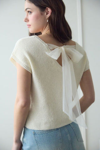 Blusa de punto con moño atrás de organza (Nueva)
