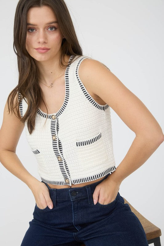 Chaleco con tejido blanco y botones (Nuevo)