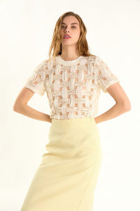 Top beige de manga corta (Nuevo)