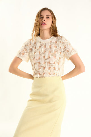Top beige de manga corta (Nuevo)