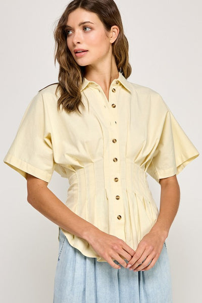 Blusa amarilla de botones con mangas (Nuevo)