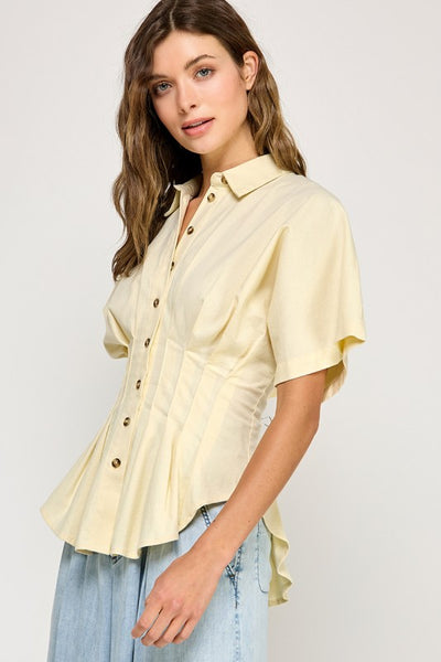 Blusa amarilla de botones con mangas (Nuevo)