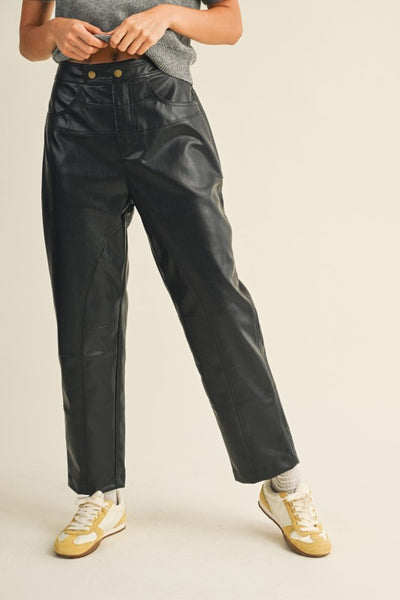Pantalon negro de piel con botones dorados (Nuevo)