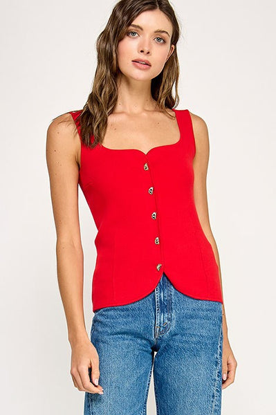 Top rojo sin mangas con botones dorados (Nuevo)