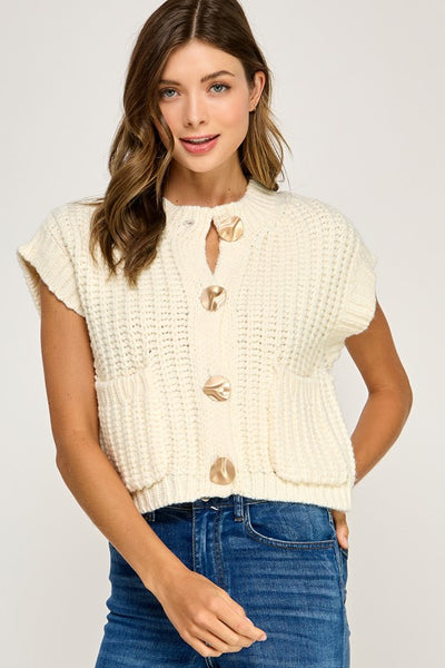 Chaleco beige de punto con detalles dorados (Nuevo)
