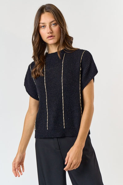 Blusa de punto negra con rayas blancas (Nuevo)