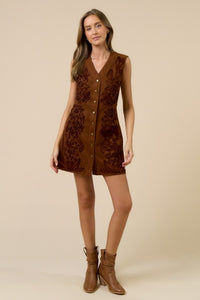 Vestido corto con café de botones (Nuevo)