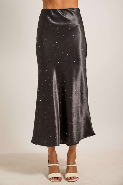 Maxi falda negra de satín con brillos (Nueva)