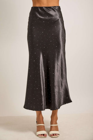 Maxi falda negra de satín con brillos (Nueva)