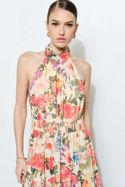 Vestido maxi floreado cuello halter (Nuevo)