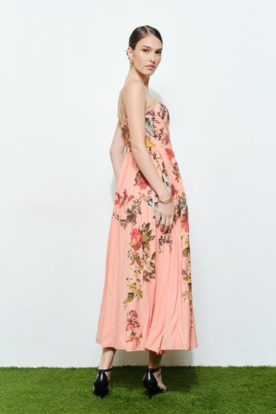 Vestido maxi rosa con estampado de flores (Nuevo)