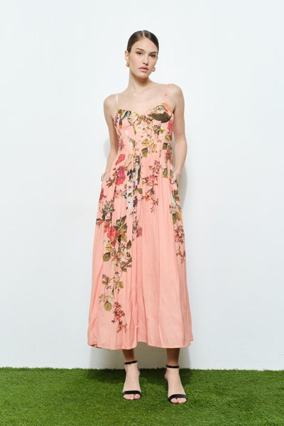 Vestido maxi rosa con estampado de flores (Nuevo)