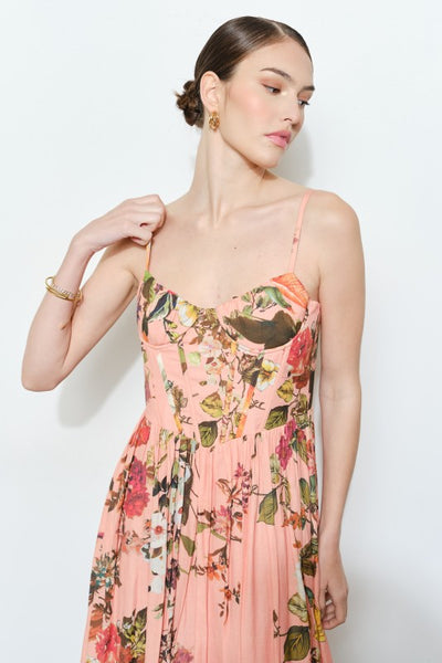 Vestido maxi rosa con estampado de flores (Nuevo)