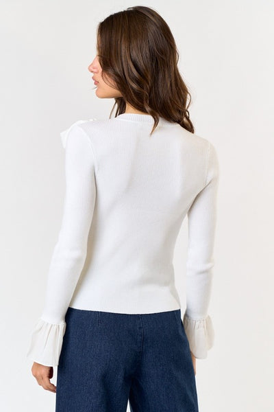 Blusa blanca de manga larga con moño (Nuevo)