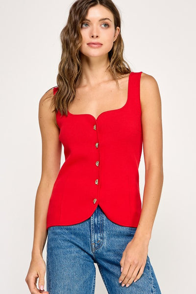 Top rojo sin mangas con botones dorados (Nuevo)