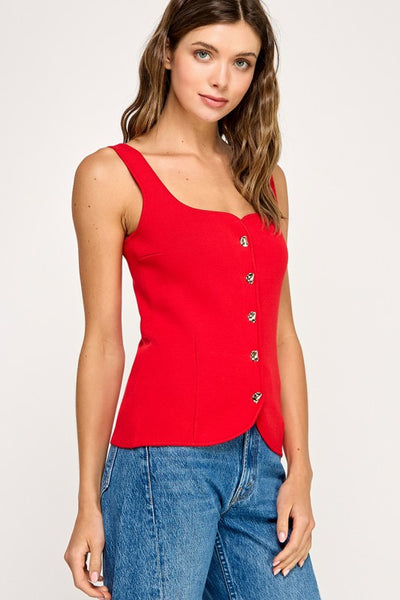 Top rojo sin mangas con botones dorados (Nuevo)