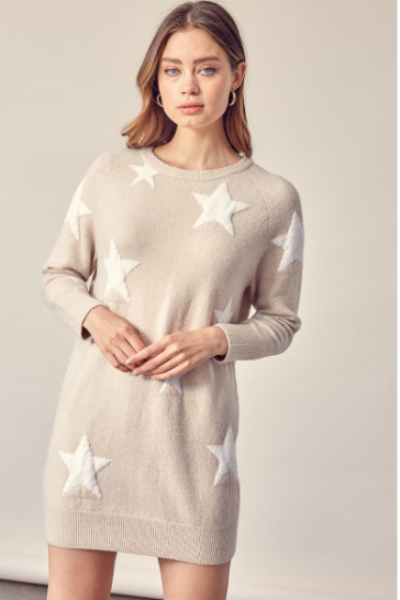 Suéter - vestido gris con estrellas